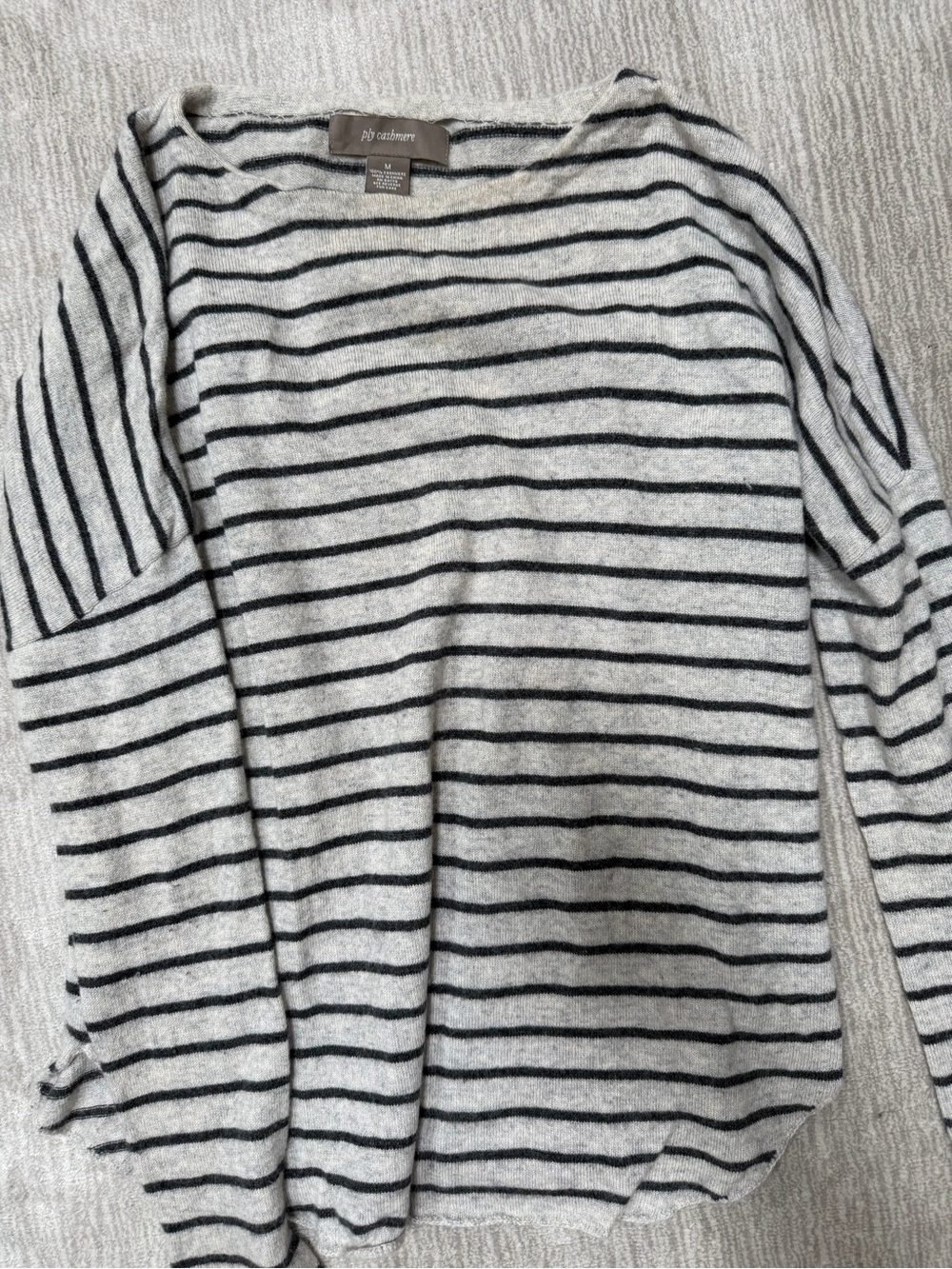 100% Cashmere Striped Navy & Grey Long Sleeve